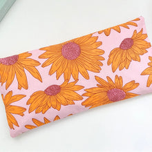 Load image into Gallery viewer, Pink, Purple and Yellow Sunflower design heat pack on white background
