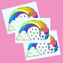 Load image into Gallery viewer, Temporary Tattoo in a colourful Unicorn with Rainbow Hair Design
