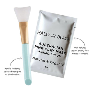 Halo is the new Black Australian Pink Clay Mask & Kakadu Plum Face Mask with silicone applicator