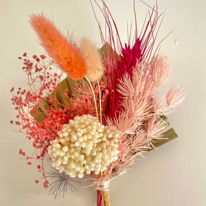 Mini dried perserved floral posy in a coral colour pallette