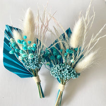 Load image into Gallery viewer, Mini dried preserved floral posy in a turquoise colour pallette
