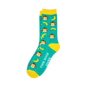 Green and Yellow Cotton Socks with Monkeys and Bananas