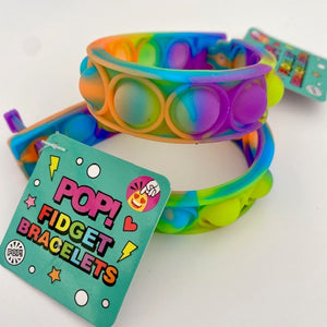 A multi-coloured pop it fidget bracelet
