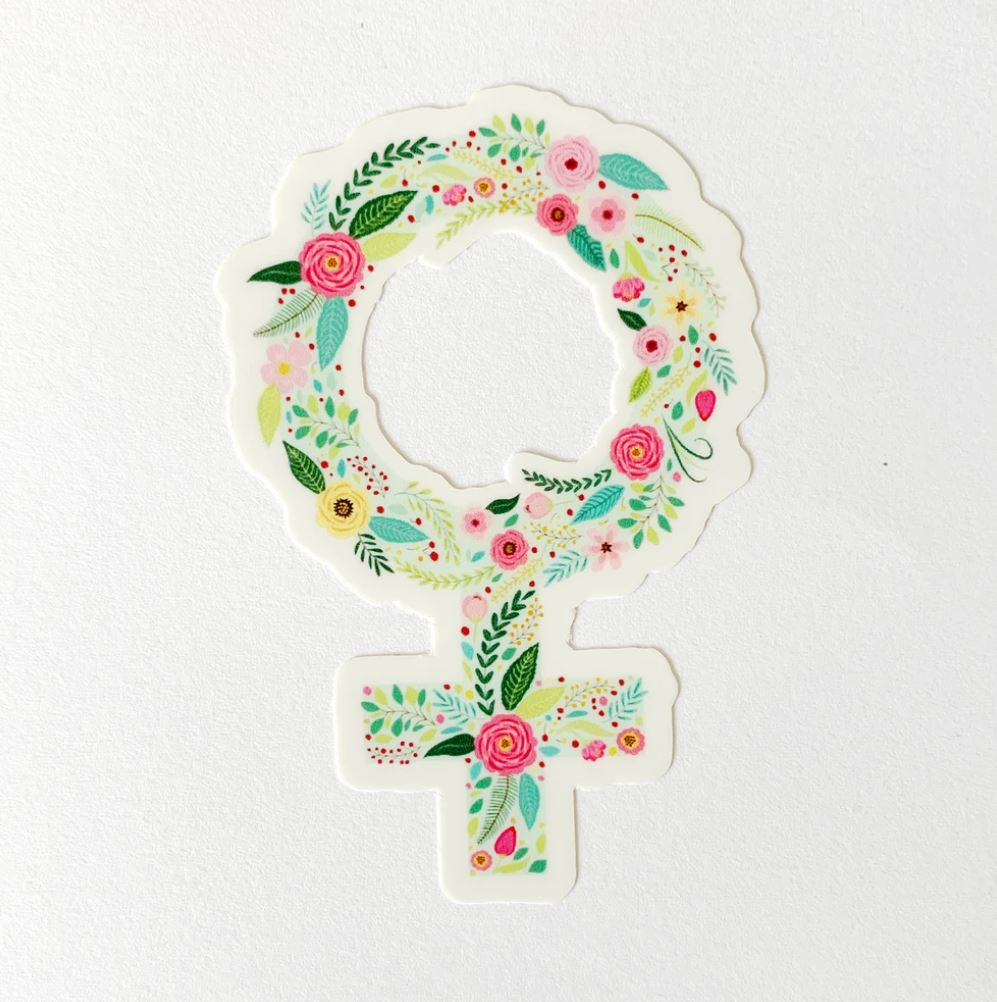 female icon symbol sticker in a floral design