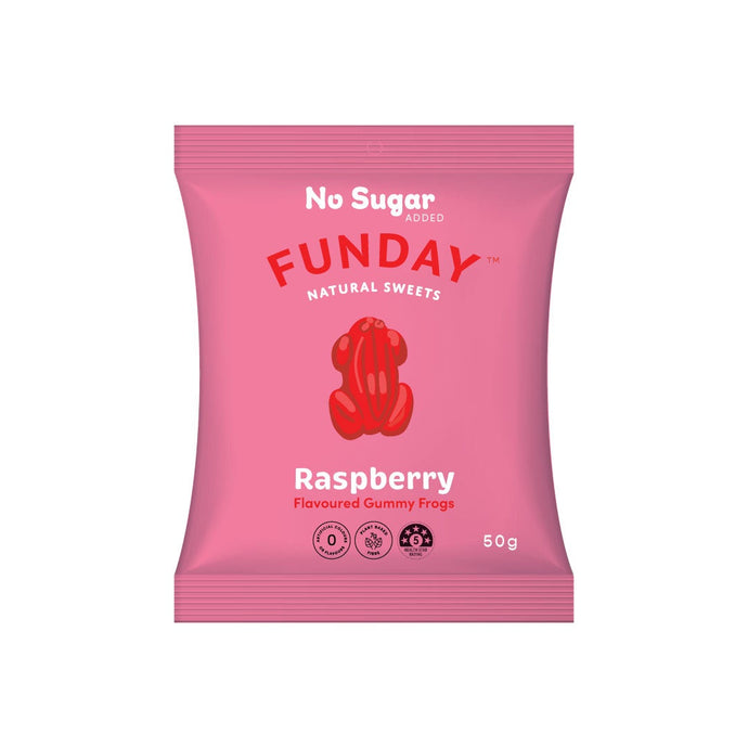 Funday Sweets Raspberry Frogs with no sugar added packet front