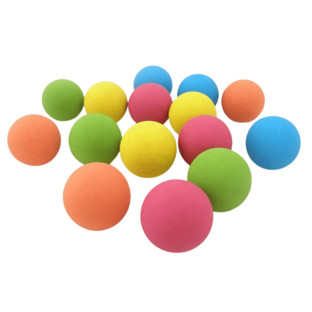 a range of brghtly coloured high bounce rubber balls 